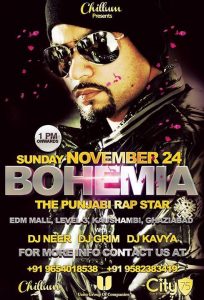 BOHEMIA the punjabi rapper live at Club Chillum in NCR on Nov 24th