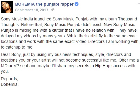 Bohemia & Sony Music, Punjabi Rapper, Desi, HipHop, India