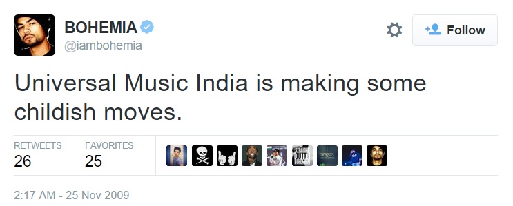 Bohemia - Universal Music India is making some childish moves.