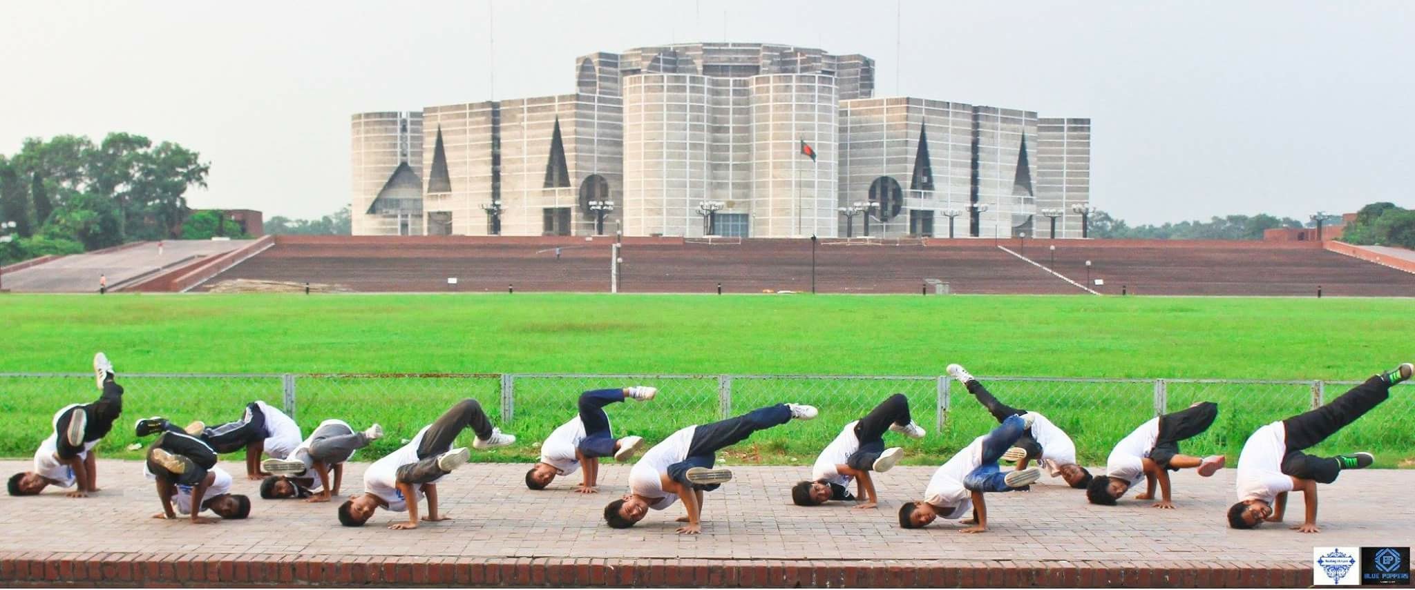 The blue poppers crew, in front of the parliament building of Bangladesh
